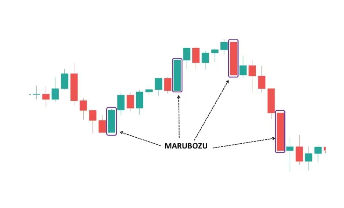 The Marubozu pattern is a full candlestick with no wicks, showing strong momentum