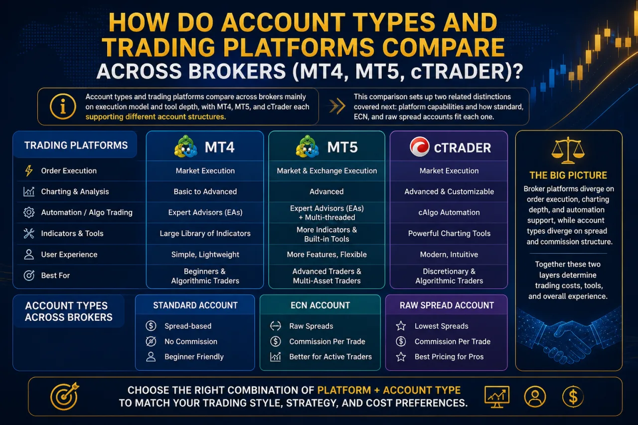 How Do Account Types and Trading Platforms Compare Across Brokers (MT4, MT5, cTrader)