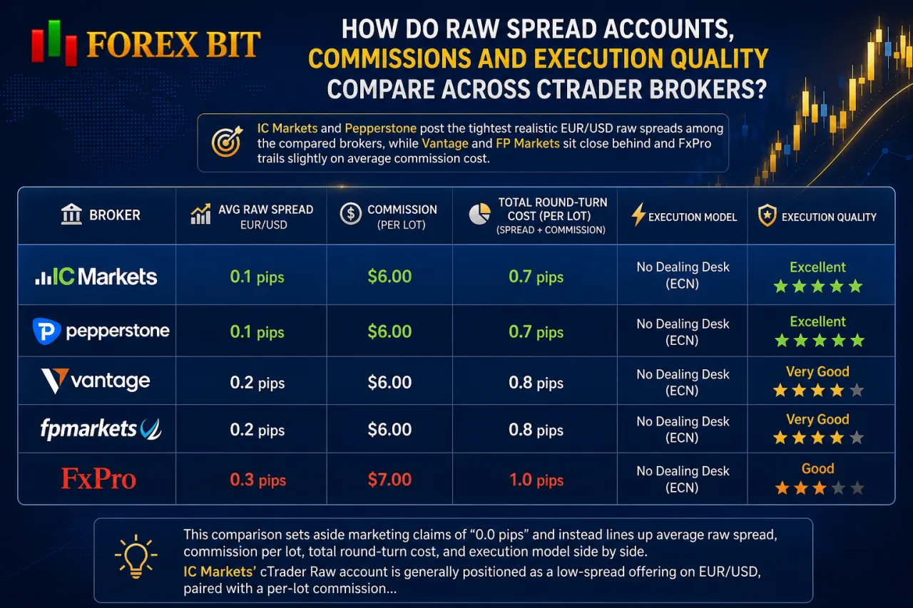 How Do Raw Spread Accounts, Commissions and Execution Quality Compare Across cTrader Brokers