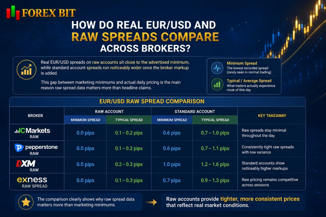 How Do Real EUR/USD and Raw Spreads Compare Across Brokers