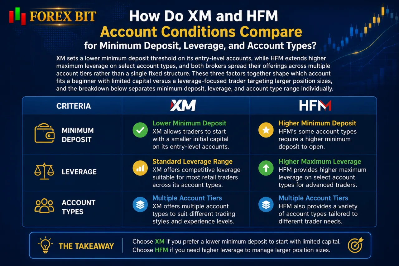 How Do XM and HFM Account Conditions Compare for Minimum Deposit, Leverage, and Account Types