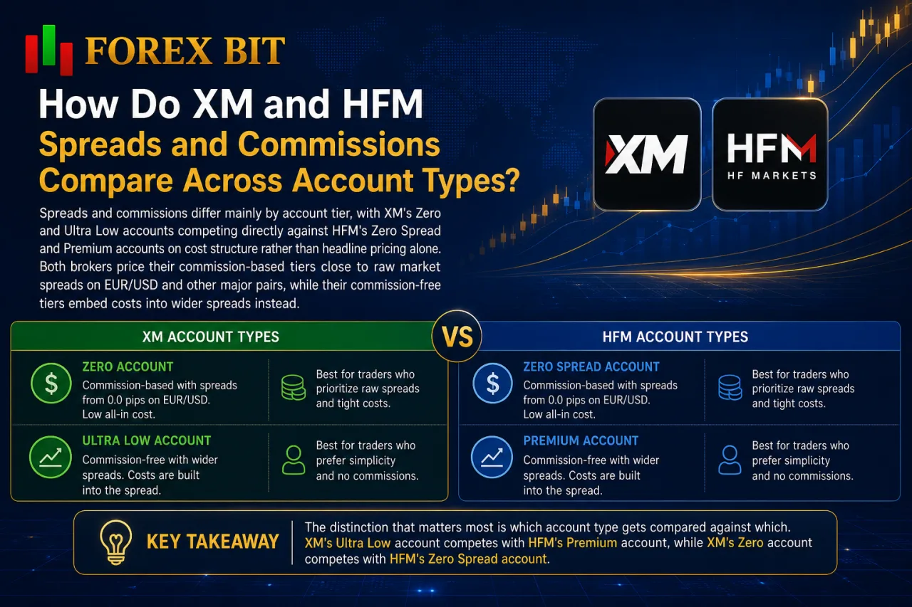 How Do XM and HFM Spreads and Commissions Compare Across Account Types