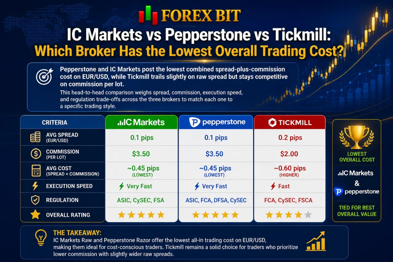 IC Markets vs Pepperstone vs Tickmill: Which Broker Has the Lowest Overall Trading Cost