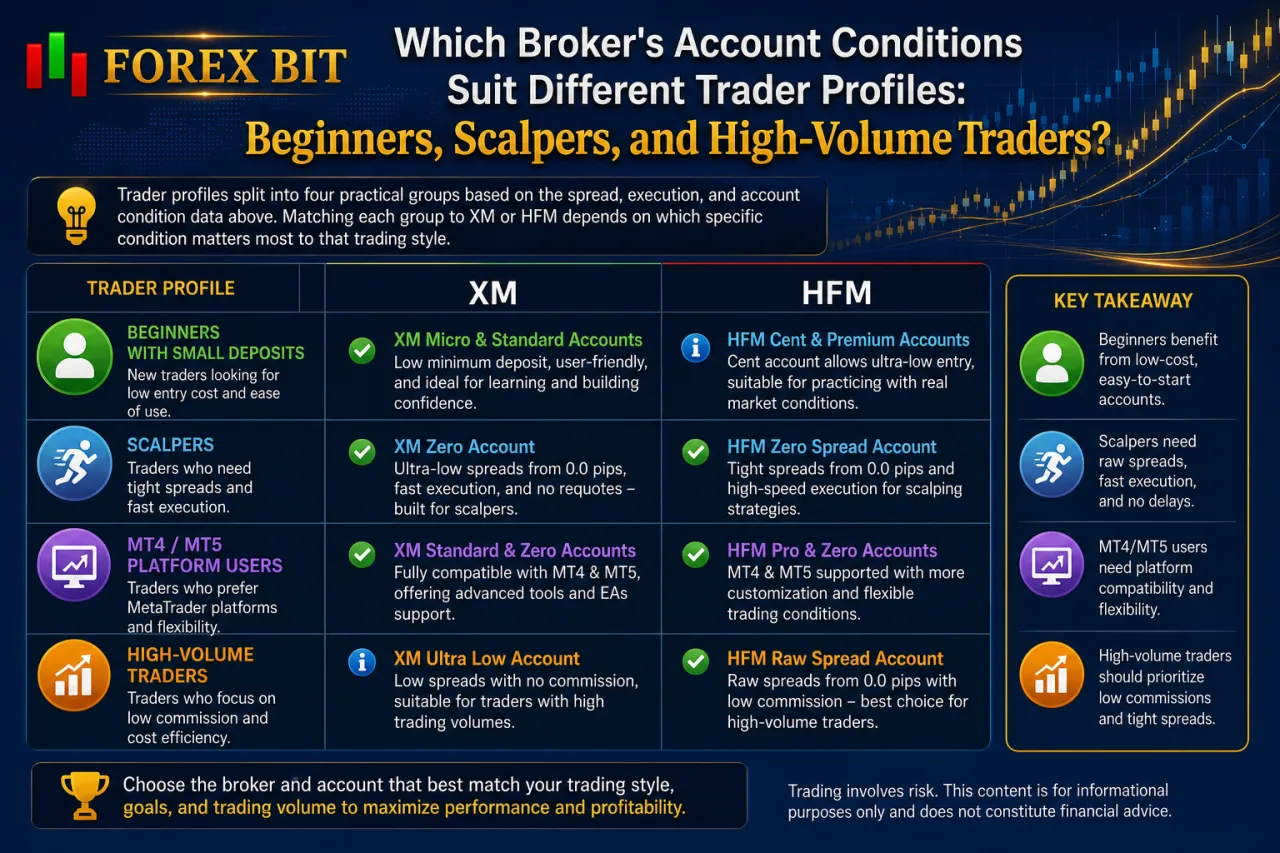 Which Broker's Account Conditions Suit Different Trader Profiles: Beginners, Scalpers, and High-Volume Traders