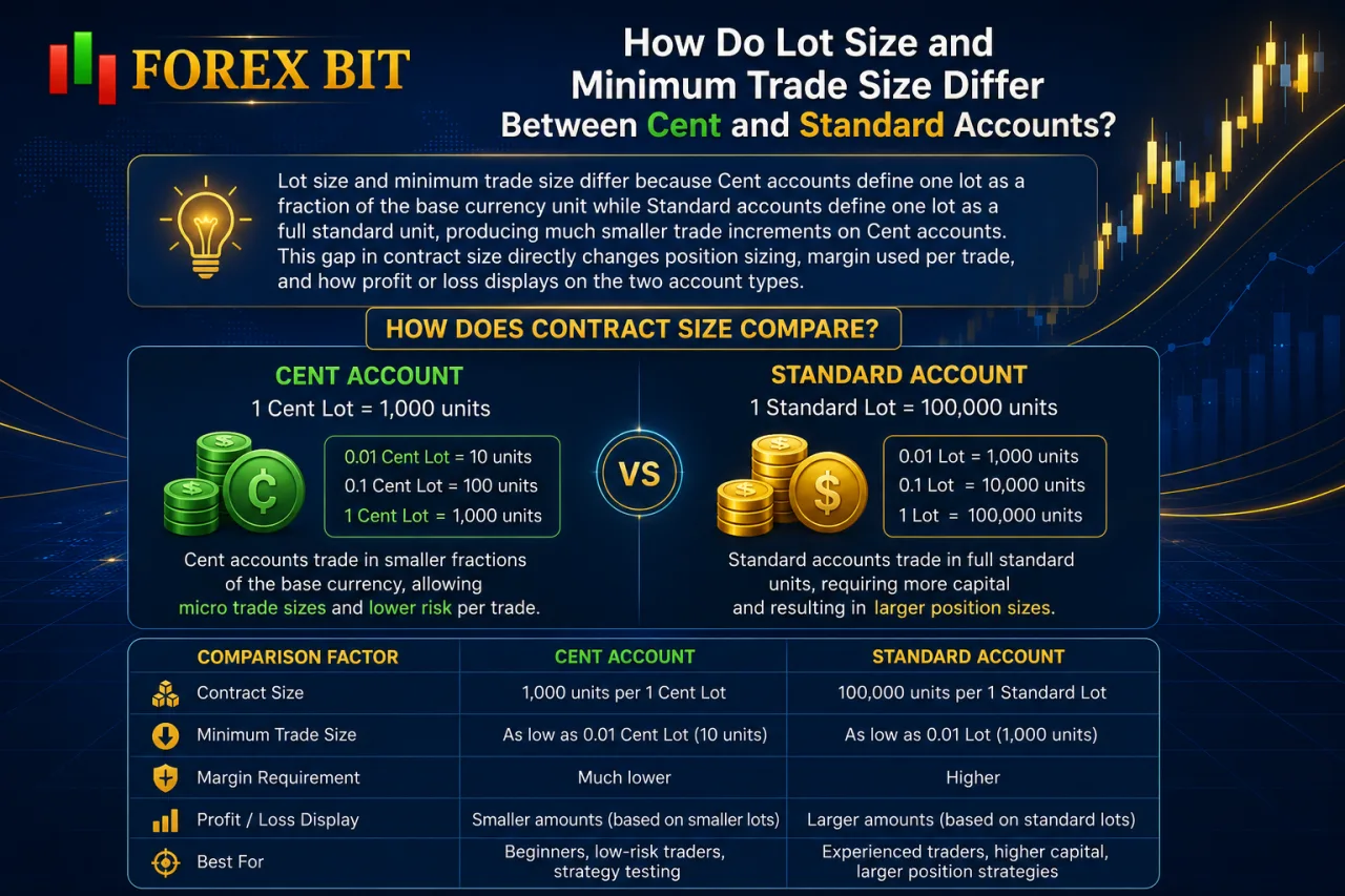 How Do Lot Size and Minimum Trade Size Differ Between Cent and Standard Accounts