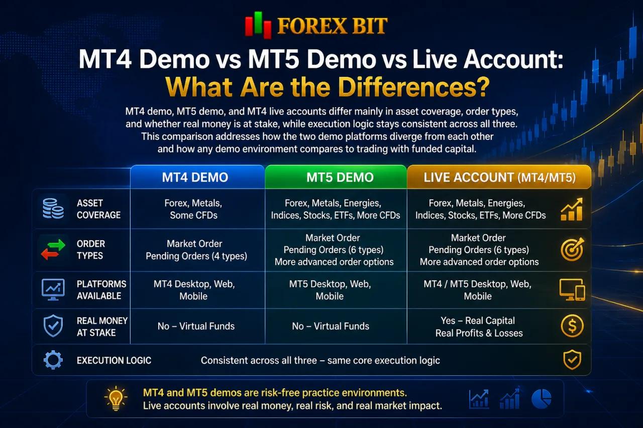 MT4 Demo vs MT5 Demo vs Live Account: What Are the Differences MT4 Demo vs MT5 Demo vs Live Account: What Are the Differences